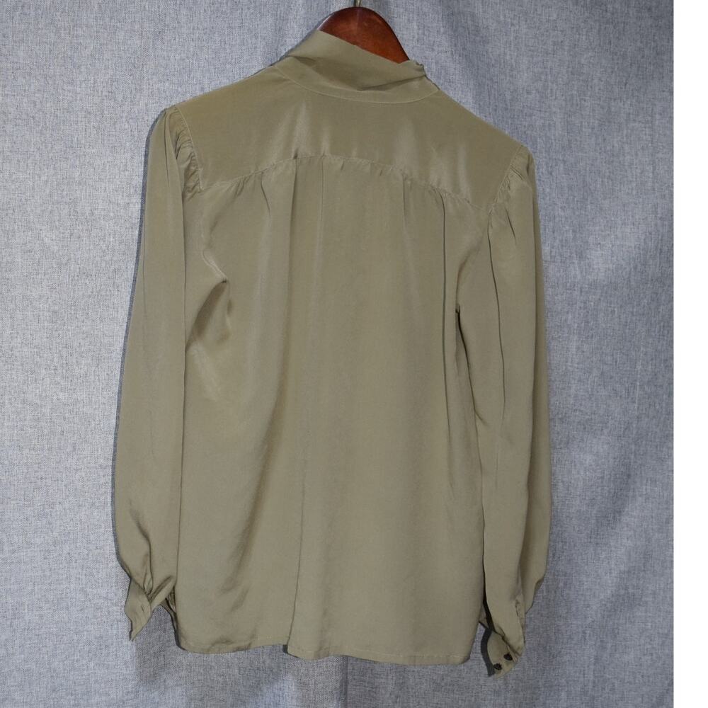 Kanebo Emma Olive Pure Silk Tie-Neck Blouse Size 10 - Picture 4 of 4